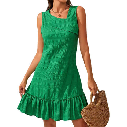 Dam Klänning Asymmetrisk Hals Ärmlös Polyester Kort Slim Fit-5