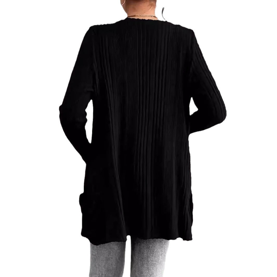 Dam Cardigan Utan Krage Rippad Fleece 95% Polyester 5% Spandex-6