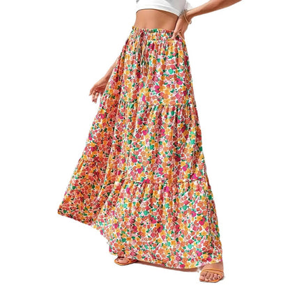 Dam Lång Kjol Tryckt Polyester-6