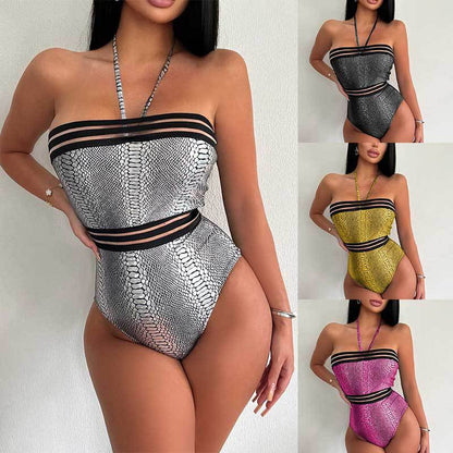 Baddräkt Dam Bandeau Med Höga Ben Och Ormspanndetaljer i Elastisk Mikrofiber-2