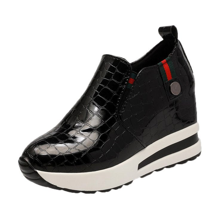 Kvinnliga Kilsneakers Slip-On Krokodilmönster Syntetisk Läder-6