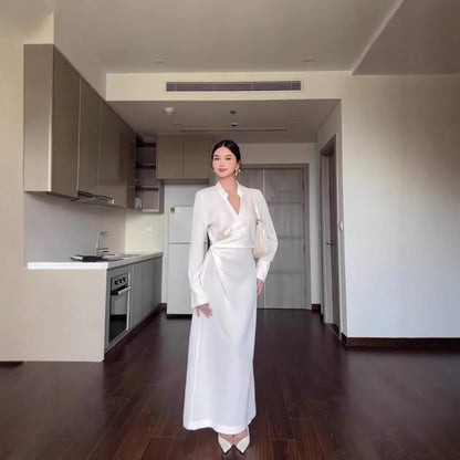 Maxiklänning Dam Asymmetrisk V-Hals i Högkvalitativt Tyg-2