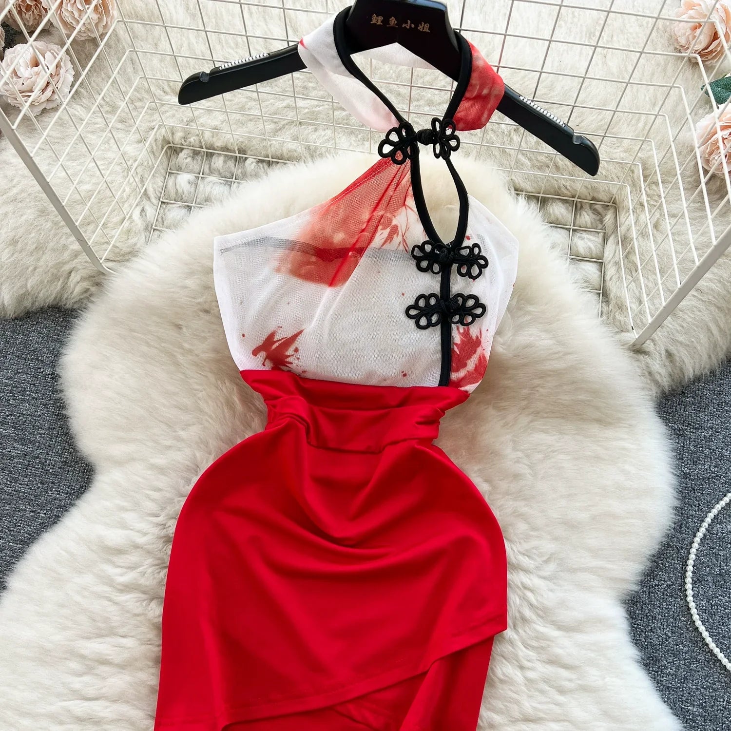 Dam Miniklänning A-linje Patchwork Polyester Spandex-4