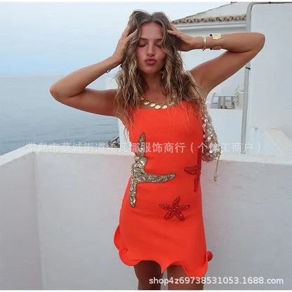 Kvinnors Festtopp med Paljettmotiv i Andbar Bomullsblandning-5