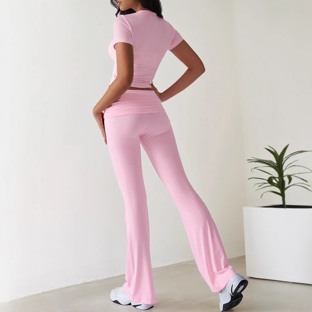 Kvinna Långa Byxor Enfärgad Stickad Komfortabel Passform-3