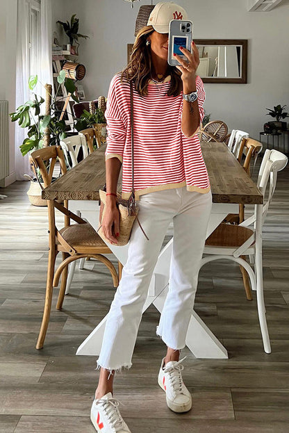 Variant image for Dam Pullover Droppaxel Mjuk Fiber Kontrasterande Ränder-3