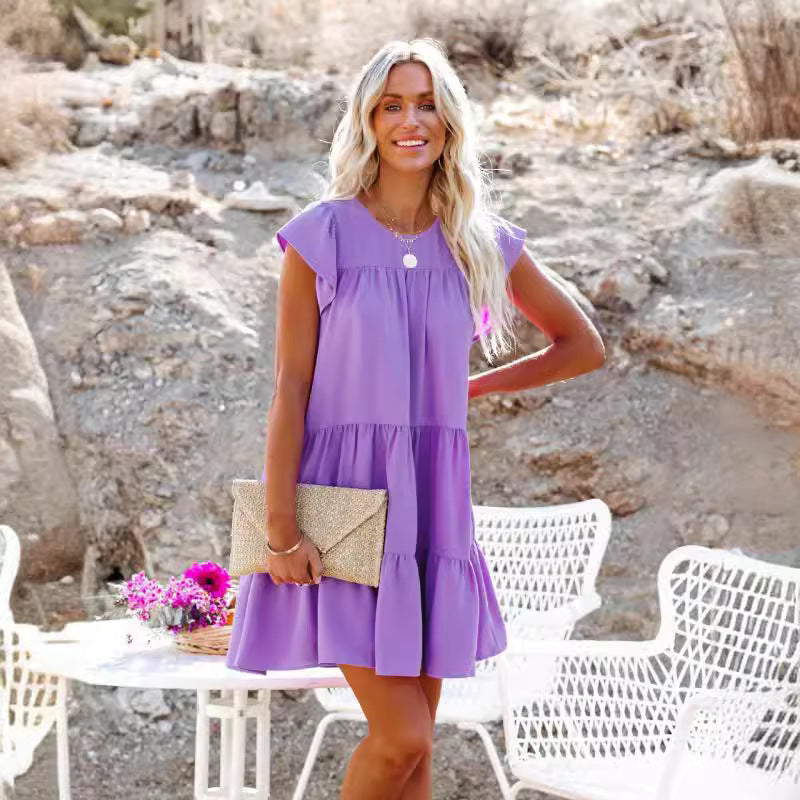 Kvinnors Midi Klänning Löst Vikta A-Line Polyester-6