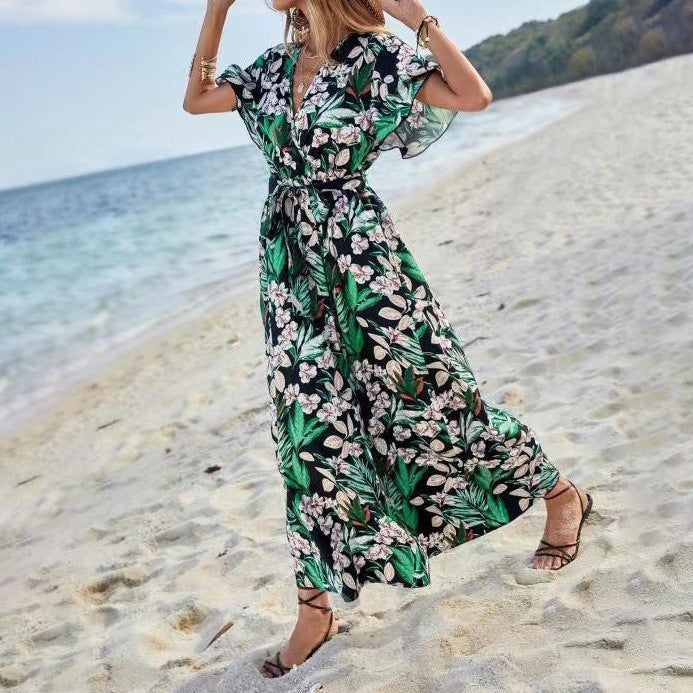 Kvinnors Flödesklänning V-Ringning Elastisk Midja Polyester-4