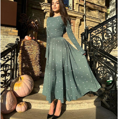 Maxiklänning Dam Långärmad Tryckt Polyester Elegant Maxi Klänning-2