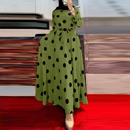 Dam Klänning Långärmad Prickig Polyester Midilängd Elegant-3