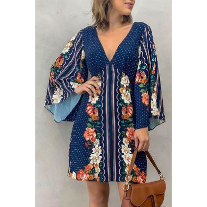 Variant image for Kvinnors Miniklänning Djup V-ringning Blommönstrad Polyester-1