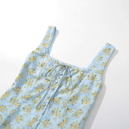 Kvinnors Blommig Topp i Bomull med Delikat Samling och Breda Spaghettiband – Sommartopp för Avslappnade och Eleganta Tillfällen 3