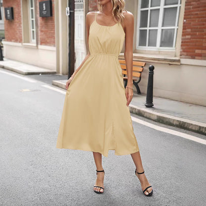 Kvinnors Midi Klänning Spaghetti Band Polyester-5