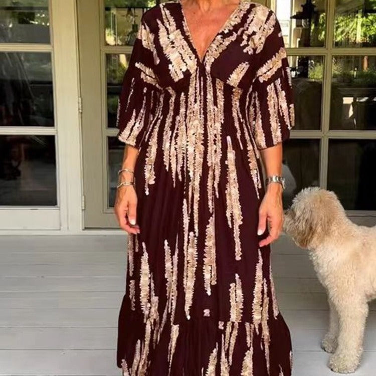 Variant image for Damklänning MIDI V-ringning Polyester Elegant Kort Ärmar-7