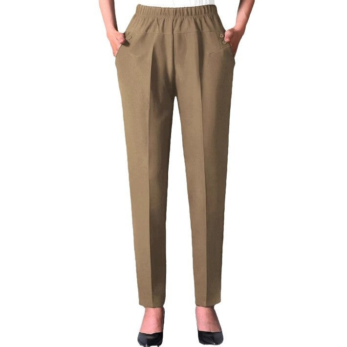 Kvinnors Chino-byxor med Elastiskt Midjeband, Rakt Snitt, Andningsbart Tyg och Praktiska Väskor 6