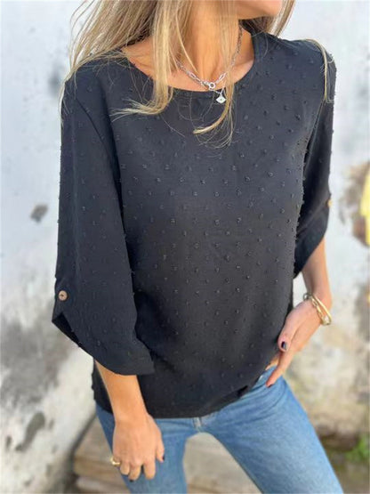 Dam T-shirt V-ringning Tre Fjärdedelar Ärmar Polyester Loose Fit 3