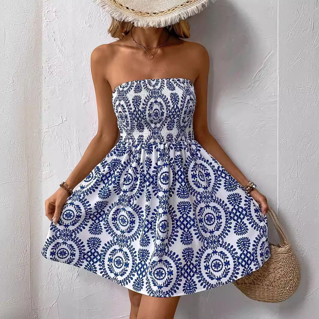 Damklänning A-linjeformad Blommig Polyester Mini-2