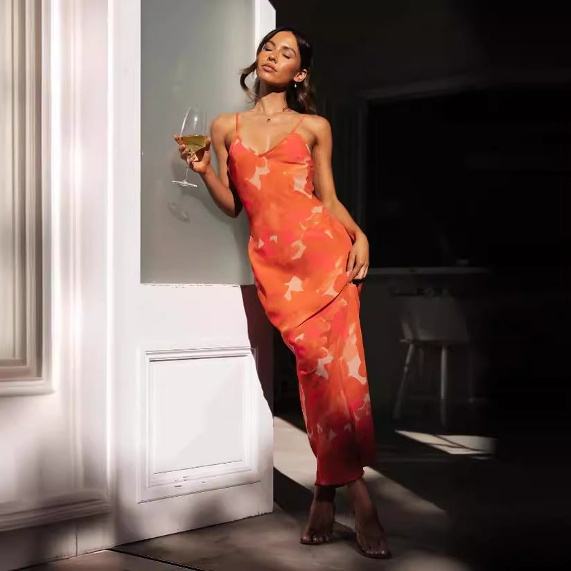 Kvinna Klänning Ärmlös Spaghetti Band Polyester-2