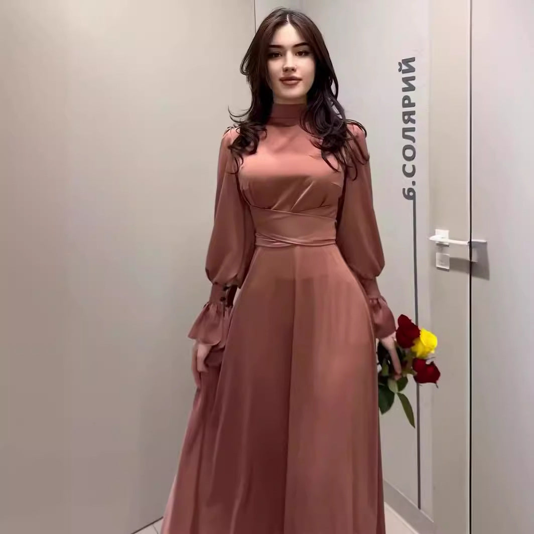 Kvinnors Långärmad Klänning Skräddarsydd Midja Polyester-2