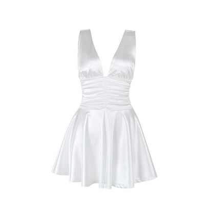 Kvinnors Miniklänning V-ringad Satin 6