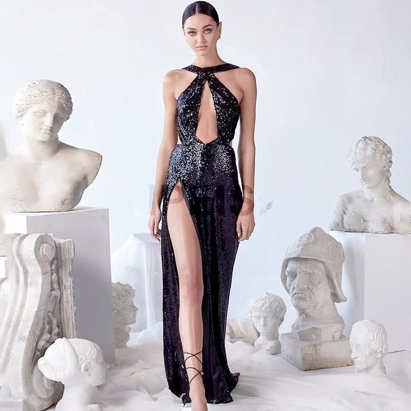 Kvinnors Hög Midja Klänning Ärmlös Chiffon Halterneck-2