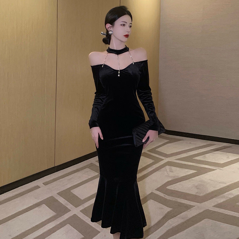 Kvinna Sjöjungfru Klänning Stropplös Långärmad Högkvalitativt Tyg-5