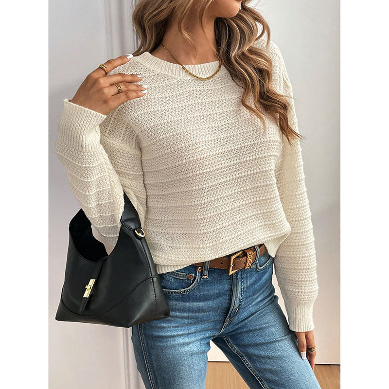 Stickad Dam Tröja i Mjuk Bomullsmix med Randigt Mönster och Lekfull Rygg – Modern Design för Vardags och Fest 2