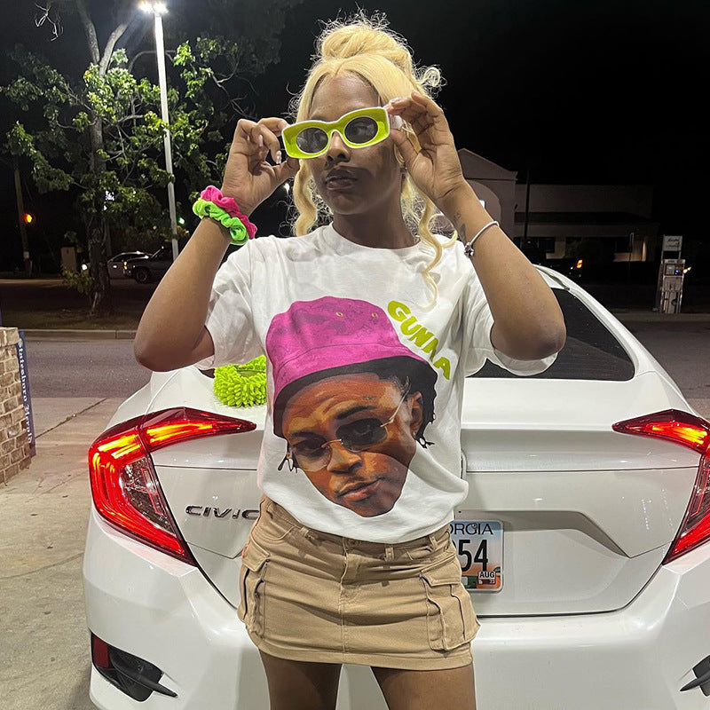 Dam T-shirt Avslappnad Snitt Grafiskt Tryck Bomull-3