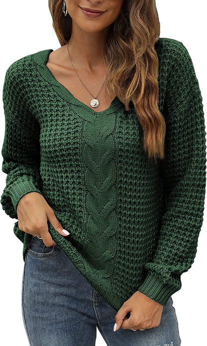 Kvinnors Långärmad Tröja V-ringad Akryl Hålblommönster-6