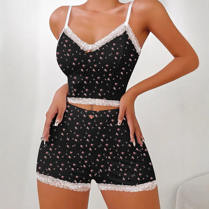 Dam Loungewear Set Blommig Design Mjuk Polyester Avslappnad Passform-2