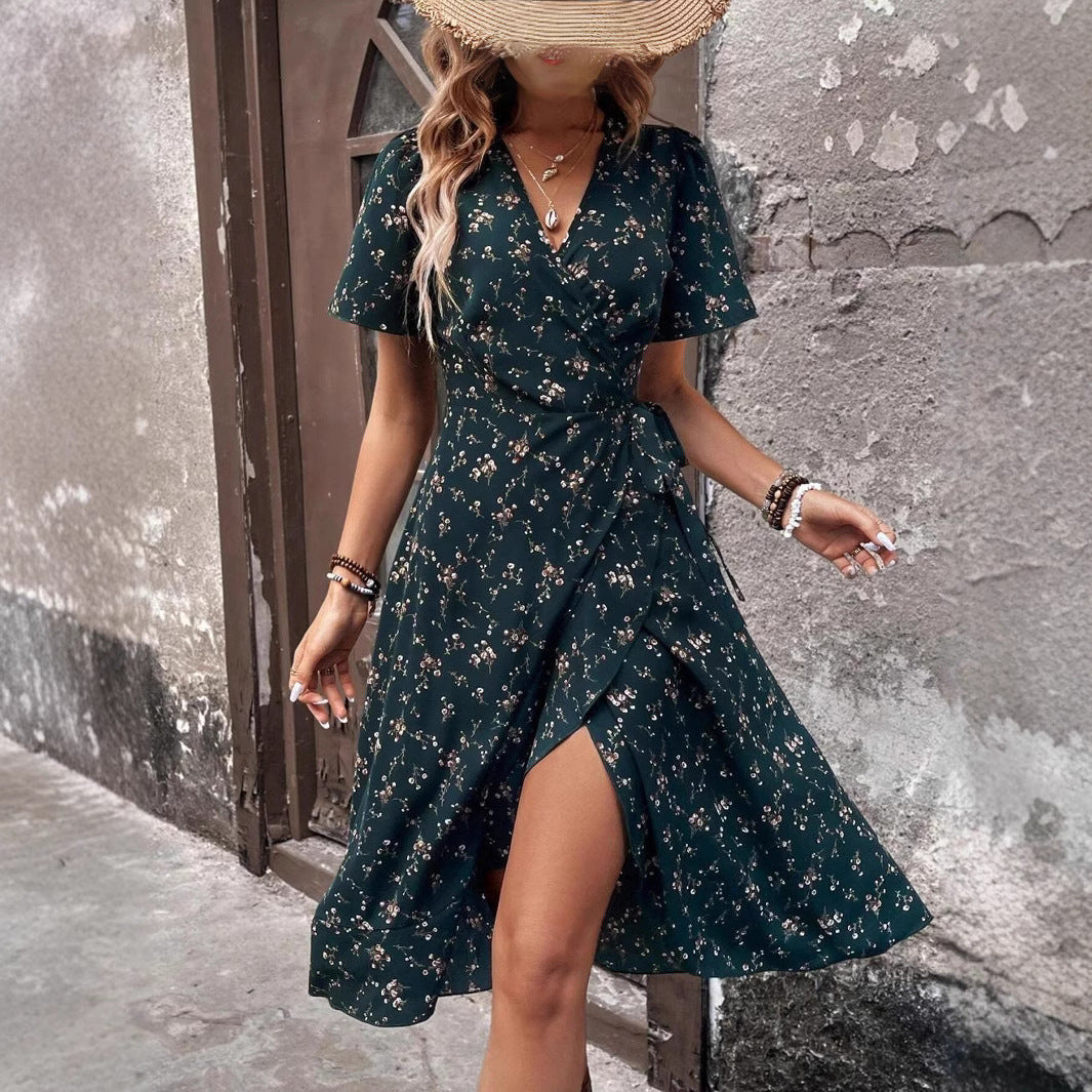 Maxiklänning Dam V-ringning Blommig Polyester Ruffled-4