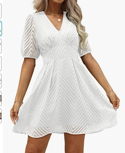 Dam A-linjig Klänning V-hals Korta Ärmar Mjukt Tyg 6