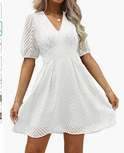 Dam A-linjig Klänning V-hals Korta Ärmar Mjukt Tyg 11