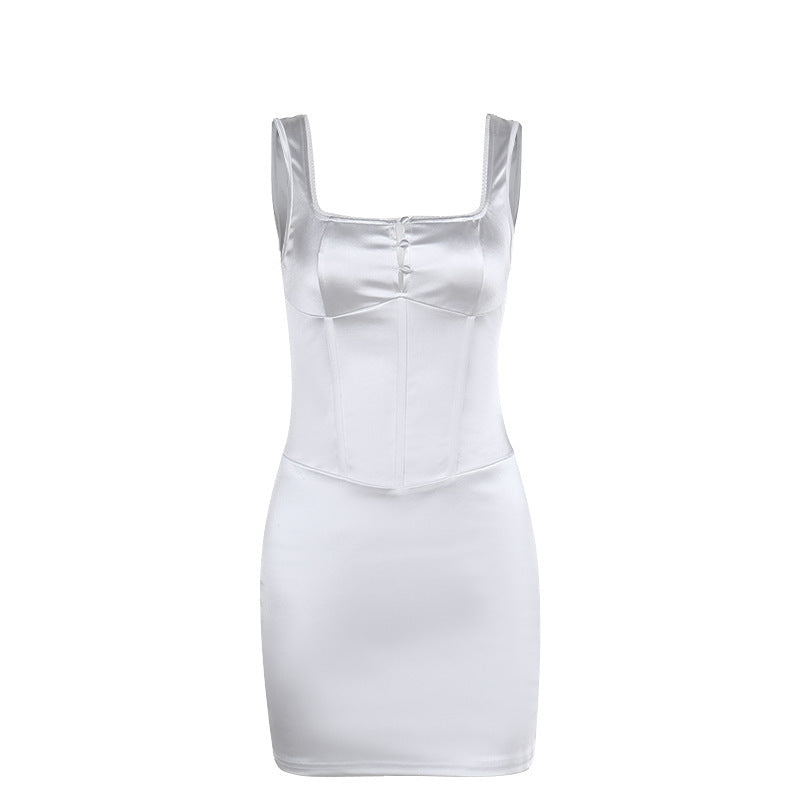 Kvinnors Ärmlös Klänning Satin Elegant-6