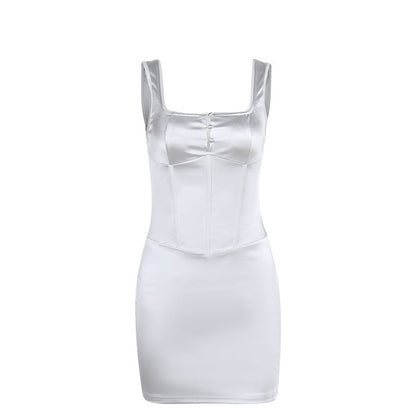 Kvinnors Ärmlös Klänning Satin Elegant-6