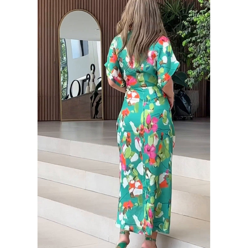 Dam Klänning Asymmetrisk Blommönstrad Polyester Fina Dam Klänningar-3