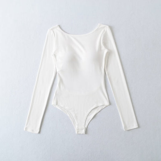 Långärmad Bodysuit för Kvinnor i Andningsbart Tyg – Elegant Design med Rund Halsringning, Smickrande Passform 1