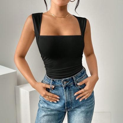 Dam Capri Byxor Hög Midja Smal Passform Stretchigt Material-4