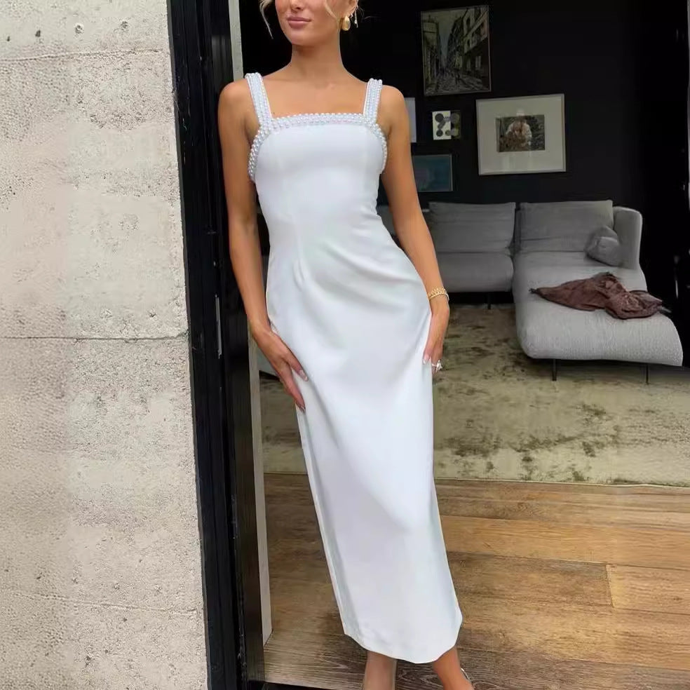 Damklänning Spaghetti Band Lång Polyester Fina Damer-2