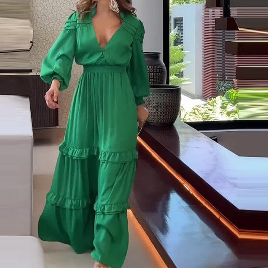 Dam Klänning A-Linje Polyester Elegant Lång Klänning-1