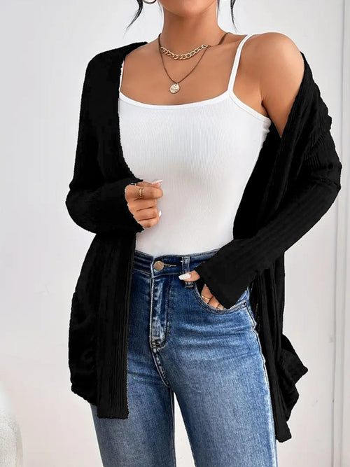 Dam Cardigan Utan Krage Rippad Fleece 95% Polyester 5% Spandex-1