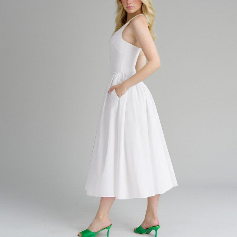 Kvinnors Maxiklänning Halterneck V-ringning Polyester Plisserad-4