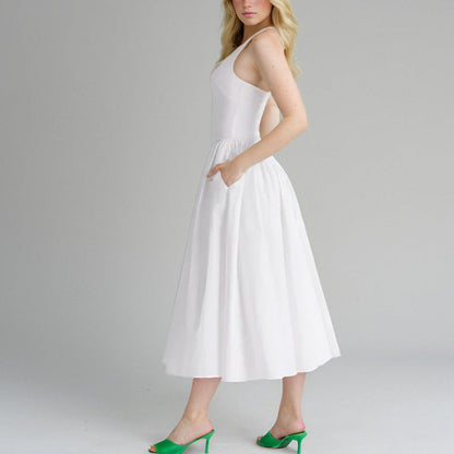 Kvinnors Maxiklänning Halterneck V-ringning Polyester Plisserad-4