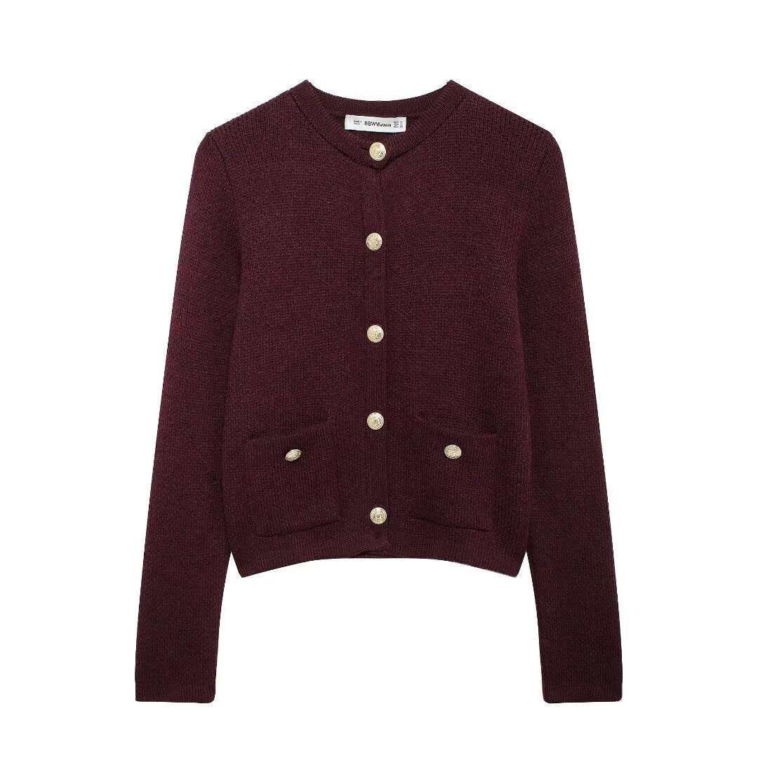 Lång Kofta Dam Med Gyllene Knappar Polyester-5