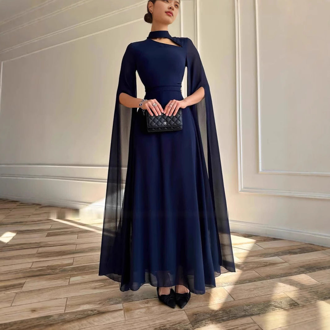 Fina Dam Klänningar Vintage Chiffong Långärmad Elegant-4