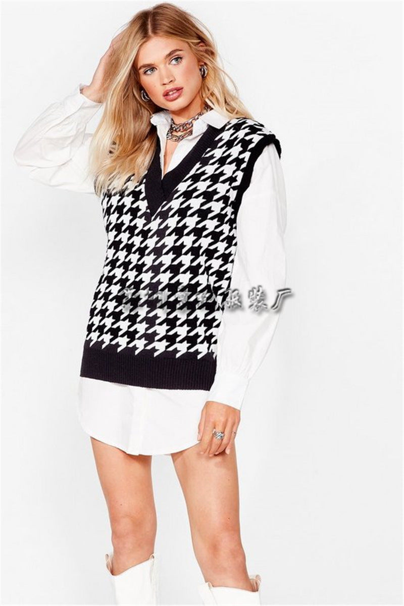 Dam Blommig Stickad Väst Mjuk Akryl Polyester-4