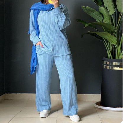 Variant image for Dam Långärmad Skjorta Löst Passande Byxor Polyester Urban Stil-1