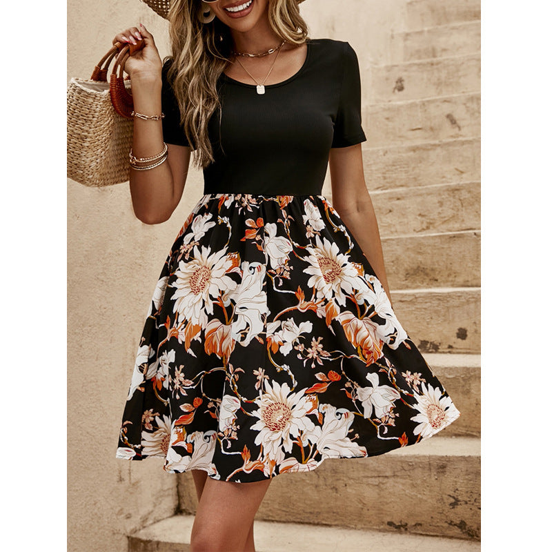 Dam A-Linje Klänning Blommönster Rund Hals Polyester Avslappnad-2