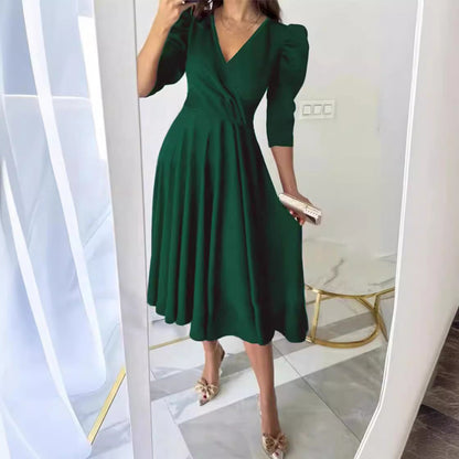 Variant image for Dam Klänning med Veckad Midja och Tre-Fjärdedels Ärmar i Polyester-12