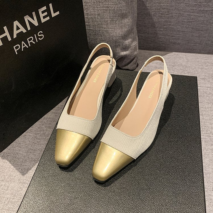 Kvinnors Slingback Skor Blockklack Strukturerat Tyg med Guld Accent 2